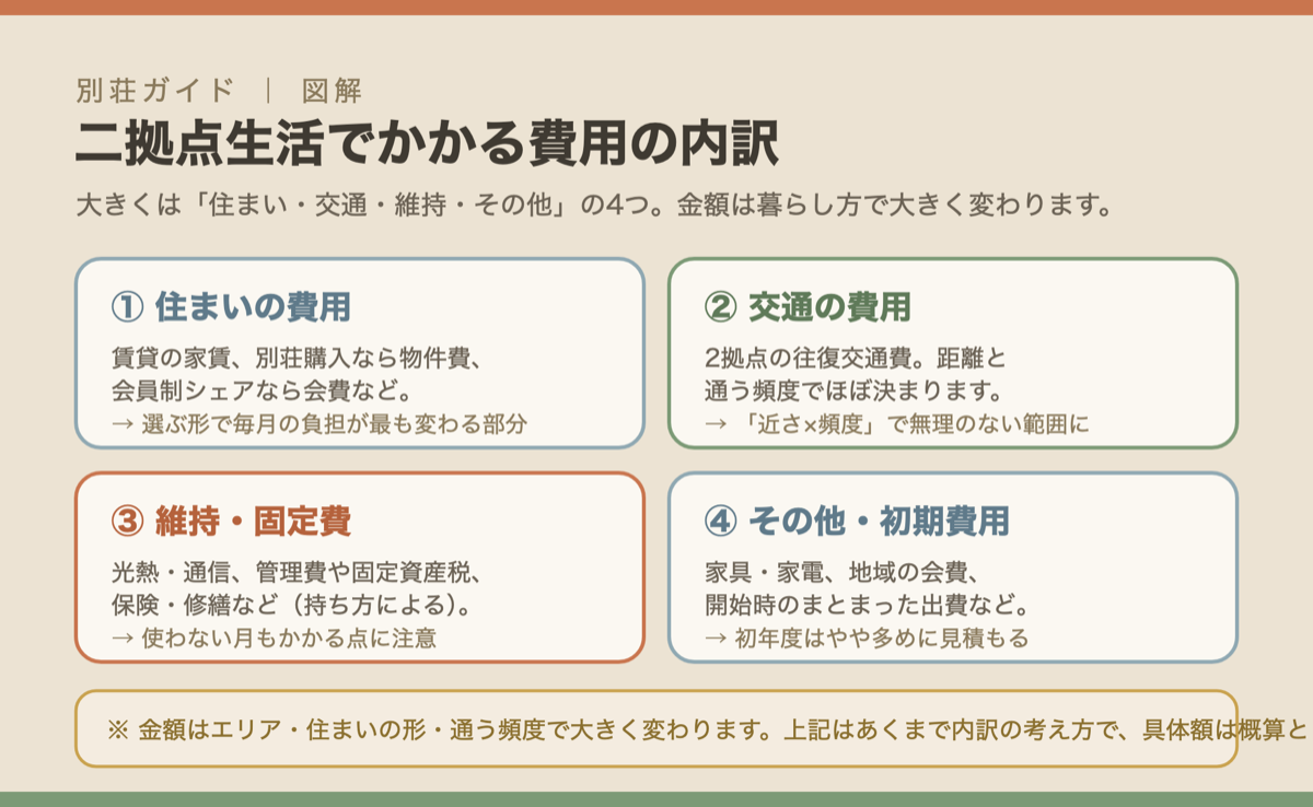 二拠点生活でかかる費用の内訳図解